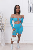 Sexy Long Sleeve Lace Up Two Piece Shorts Set LX-6891