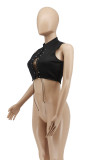 Black Sexy Lace Up Sleeveless Tops WSYF-5836