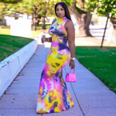 Tie Dye Print Sleeveless Maxi Dress WMEF-2044