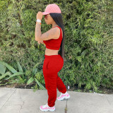 Plus Size Solid Sports Tank Top And Pants 2 Piece Suits YIM-182