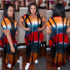 Plus Size Casual Printed Split Loose Maxi Dress MOF-6622