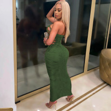 Sexy Lace Up Ruched Slim Long Tube Dress YM-9287