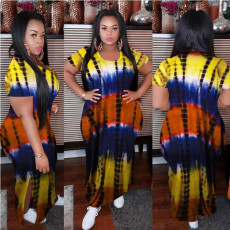 Plus Size Casual Printed Split Loose Maxi Dress MOF-6622