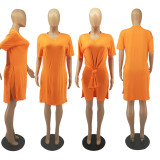 Solid V Neck Split Top And Shorts 2 Piece Sets FOSF-8071