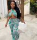 Paisely Print Halter Backless Flare Jumpsuit MK-3052