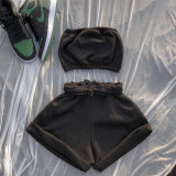 Solid Plush Tube Top And Shorts Fall 2 Piece Sets LUO-3160