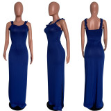 Solid Sleeveless Straps Split Maxi Dress HMS-5458