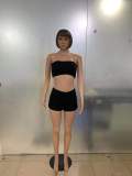 Solid Plush Tube Top And Shorts Fall 2 Piece Sets LUO-3160