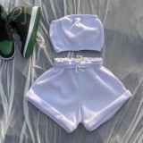 Solid Plush Tube Top And Shorts Fall 2 Piece Sets LUO-3160