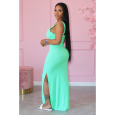 Solid Sleeveless Strap Split Maxi Dress OMY-0018