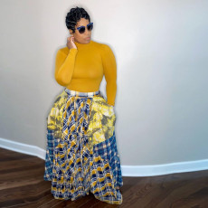 Plus Size Plaid Patchwork Irregular Big Swing Maxi Skirt DAI-0034