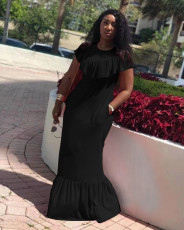 Plus Size Solid Ruffles O Neck Maxi Dress WAF-7179