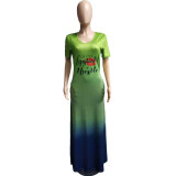 Plus Size Gradient Letter Print Maxi Dress WAF-7176