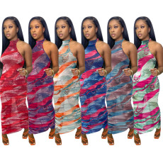 Sexy Mesh Printed Sleeveless Maxi Dress NIK-235