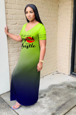 Plus Size Gradient Letter Print Maxi Dress WAF-7176