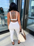 Sexy Solid Backless Sleeveless 2 Piece Pant Sets JPF-1037