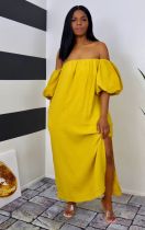 Plus Size Casual Solid Off Shoulder Split Maxi Dress WAF-7180