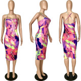 Sexy Tie Dye Spaghetti Strap Midi Dress YNSF-1646