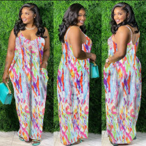 Sexy Printed Spaghetti Strap Loose Maxi Dress YNSF-1645
