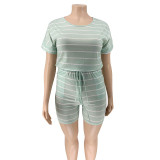 Plus Size Fashion Stripe Print Rompers OSIF-20769