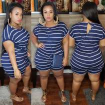 Plus Size Fashion Stripe Print Rompers OSIF-20769