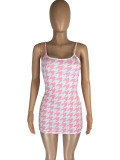 Sexy Houndstooth Spaghetti Strap Mini Dress LM-8238