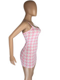 Sexy Houndstooth Spaghetti Strap Mini Dress LM-8238