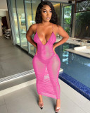 Sexy Sling Mesh See-through Ruched Long Club Dress NYF-8060