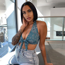 Sexy Printed Halter Backless Crop Top WSYF-5860