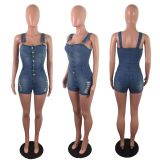 Denim Ripped Strap Jeans Romper LX-5027