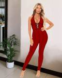 Plus Size Sexy Halter Backless Lace Up Jumpsuit LX-5800