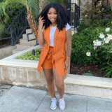Plus Size Striped Blazer Vest+Shorts OL 2 Piece Suits YIM-192