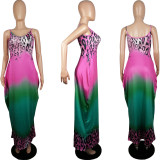 Leopard Gradient Printed Pocket Strap Maxi Dress MIL-222