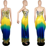 Leopard Gradient Printed Pocket Strap Maxi Dress MIL-222