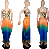 Leopard Gradient Printed Pocket Strap Maxi Dress MIL-222