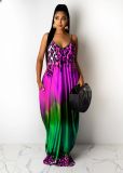 Leopard Gradient Printed Pocket Strap Maxi Dress MIL-222
