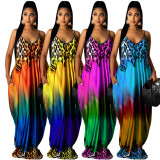 Leopard Gradient Printed Pocket Strap Maxi Dress MIL-222
