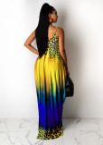 Leopard Gradient Printed Pocket Strap Maxi Dress MIL-222