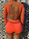 Solid Long Sleeve Breathable 2 Piece Shorts Set MEM-8360