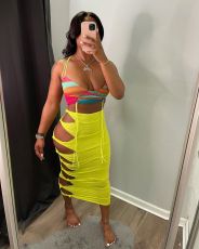 Solid Sexy Hole Slim Long Skirt MTY-6533