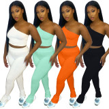 Solid One Shoulder Sleeveless 2 Piece Pants Set YNSF-1660