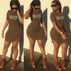 Plus Size Letter Print Short Sleeve Mini Dress SH-3770