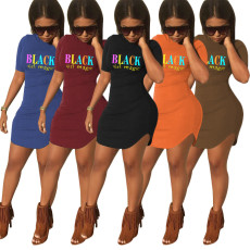 Plus Size Letter Print Short Sleeve Mini Dress SH-3770