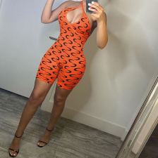 Sexy Printed Halter Backless Romper MEM-8362