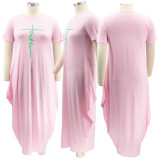 Plus Size Casual Short Sleeve Irregular Maxi Dress BMF-PP062
