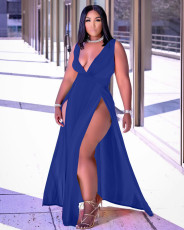 Plus Size Sexy Solid Sleeveless High Split Maxi Dress WAF-7205