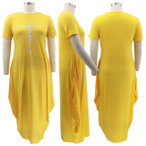 Plus Size Casual Short Sleeve Irregular Maxi Dress BMF-PP062