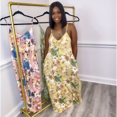 Sexy Printed Spaghetti Strap Maxi Dress WY-6804