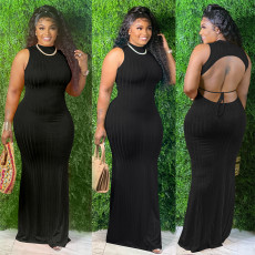 Solid Sexy Backless Sleeveless Maxi Dress SH-390137