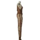 Sexy Knitted Beach Hollow Out Sleeveless Jumpsuit TR-1157